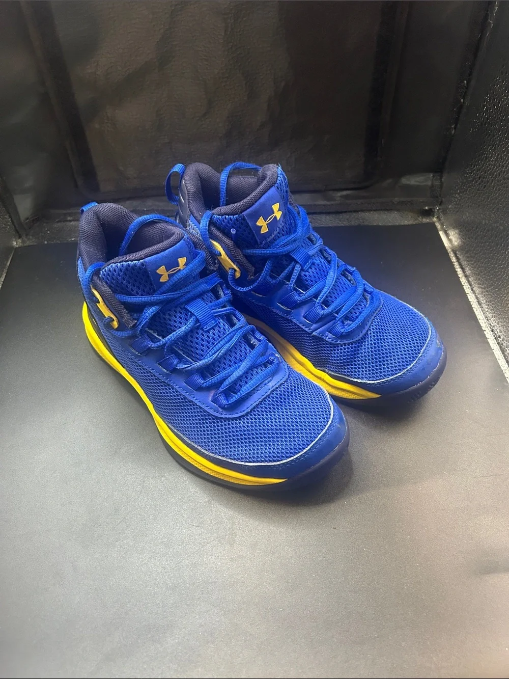 Under Armour Kids Blue and Yellow Mesh Athletic Sneakers